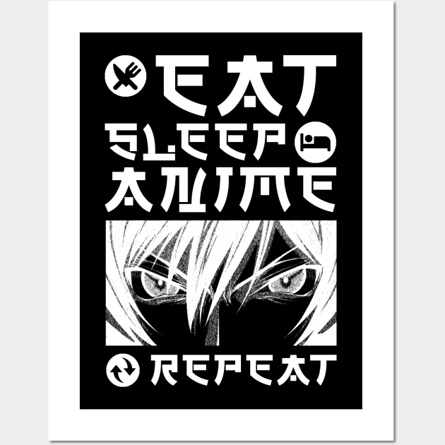 EAT SLEEP ANIME REPEAT Wall Art by hackercyberattackactivity